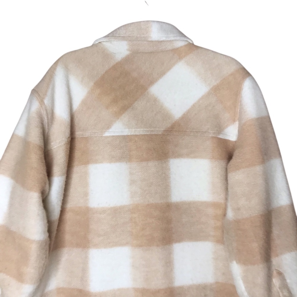 XL Jilly Jillian Harris x Joe Fresh Tan Cream Shacket Tunic Length Plaid - Picture 8 of 13